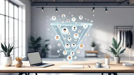 Modern retail office glass funnel customer flow minimalist illustration