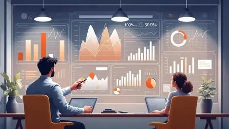 Business dashboard interconnected charts financial nonfinancial data professionals analyzing