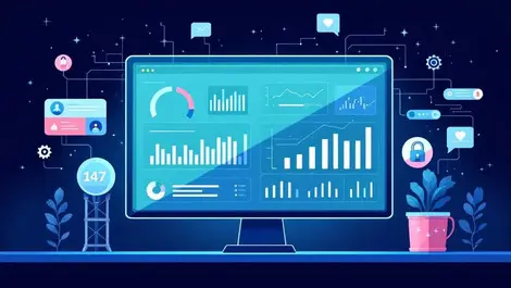 Ai marketing orchestration dashboard flat illustration security gears